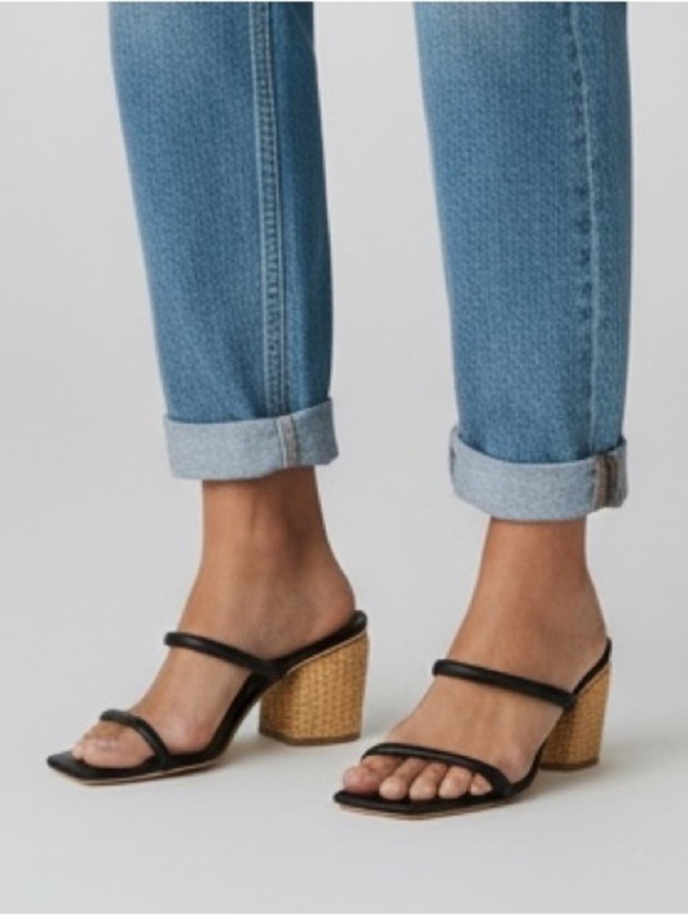 Dolce Vita Black Strappy Square-Toe Woven Block Heel Sandals